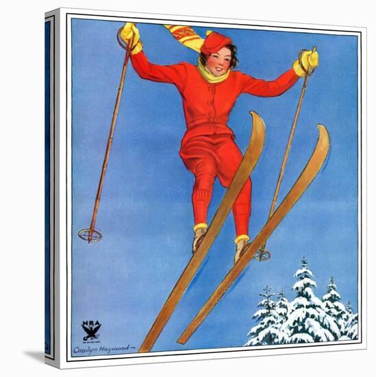 "Woman Ski Jumper,"January 1, 1934-Carolyn Haywood-Stretched Canvas