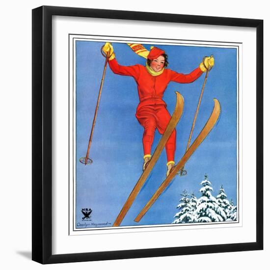 "Woman Ski Jumper,"January 1, 1934-Carolyn Haywood-Framed Premium Giclee Print