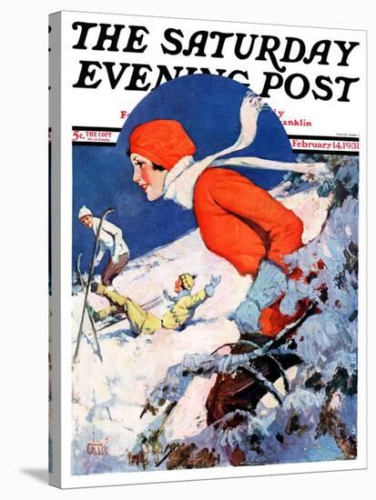 "Woman Skier," Saturday Evening Post Cover, February 14, 1931-James C. McKell-Stretched Canvas