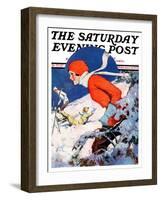 "Woman Skier," Saturday Evening Post Cover, February 14, 1931-James C. McKell-Framed Giclee Print