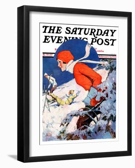 "Woman Skier," Saturday Evening Post Cover, February 14, 1931-James C. McKell-Framed Giclee Print