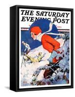 "Woman Skier," Saturday Evening Post Cover, February 14, 1931-James C. McKell-Framed Stretched Canvas