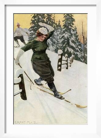 Woman Skiing 16x24 Giclee Art Print, Gallery Framed, Black Wood 