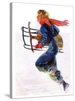 "Woman Sledder,"January 19, 1935-John LaGatta-Stretched Canvas