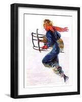 "Woman Sledder,"January 19, 1935-John LaGatta-Framed Giclee Print