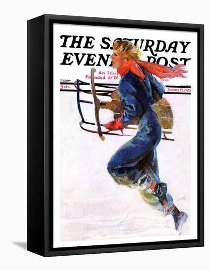 "Woman Sledder," Saturday Evening Post Cover, January 19, 1935-John LaGatta-Framed Stretched Canvas
