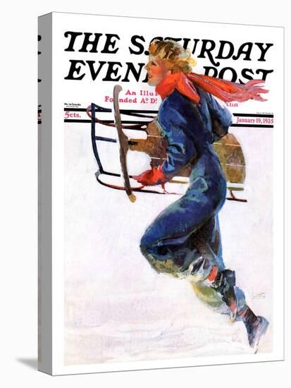 "Woman Sledder," Saturday Evening Post Cover, January 19, 1935-John LaGatta-Stretched Canvas