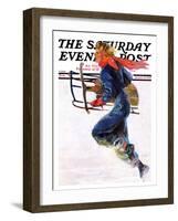 "Woman Sledder," Saturday Evening Post Cover, January 19, 1935-John LaGatta-Framed Premium Giclee Print