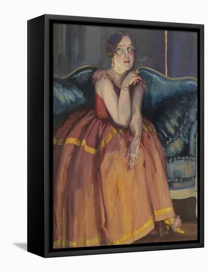 Woman Smoking a Cigarette on a Sofa-Konstantin Andreyevich Somov-Framed Stretched Canvas