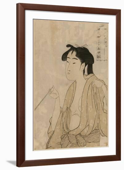 Woman Smoking a Pipe-Kitagawa Utamaro-Framed Art Print