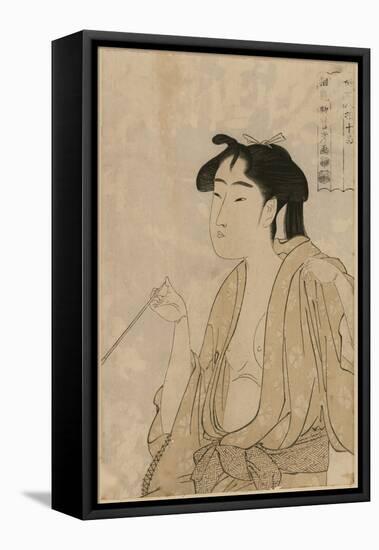 Woman Smoking a Pipe-Kitagawa Utamaro-Framed Stretched Canvas