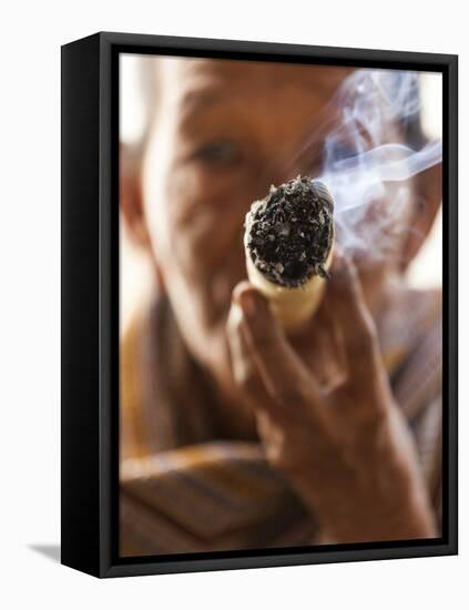 Woman Smoking Cheroot, Cigarette, Cigar, Burma (Myanmar)-Peter Adams-Framed Stretched Canvas