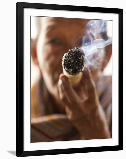 Woman Smoking Cheroot, Cigarette, Cigar, Burma (Myanmar)-Peter Adams-Framed Premium Photographic Print