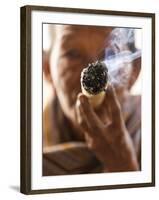 Woman Smoking Cheroot, Cigarette, Cigar, Burma (Myanmar)-Peter Adams-Framed Photographic Print