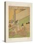 Woman Smoking Pipe (Colour Woodblock Print)-Suzuki Harunobu-Stretched Canvas