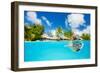 Woman Snorkeling in Clear Tropical Waters in Front of Exotic Island-BlueOrange Studio-Framed Photographic Print