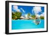 Woman Snorkeling in Clear Tropical Waters in Front of Exotic Island-BlueOrange Studio-Framed Photographic Print