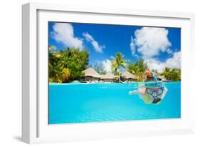 Woman Snorkeling in Clear Tropical Waters in Front of Exotic Island-BlueOrange Studio-Framed Photographic Print