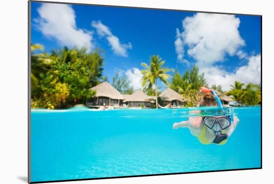 Woman Snorkeling in Clear Tropical Waters in Front of Exotic Island-BlueOrange Studio-Mounted Photographic Print