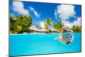 Woman Snorkeling in Clear Tropical Waters in Front of Exotic Island-BlueOrange Studio-Mounted Photographic Print