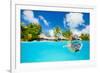 Woman Snorkeling in Clear Tropical Waters in Front of Exotic Island-BlueOrange Studio-Framed Photographic Print