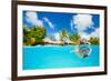 Woman Snorkeling in Clear Tropical Waters in Front of Exotic Island-BlueOrange Studio-Framed Photographic Print