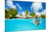 Woman Snorkeling in Clear Tropical Waters in Front of Exotic Island-BlueOrange Studio-Mounted Photographic Print