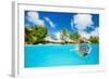 Woman Snorkeling in Clear Tropical Waters in Front of Exotic Island-BlueOrange Studio-Framed Photographic Print