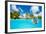 Woman Snorkeling in Clear Tropical Waters in Front of Exotic Island-BlueOrange Studio-Framed Photographic Print