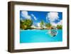 Woman Snorkeling in Clear Tropical Waters in Front of Exotic Island-BlueOrange Studio-Framed Photographic Print