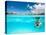 Woman Snorkeling in Clear Tropical Waters in Front of Overwater Villas-BlueOrange Studio-Stretched Canvas