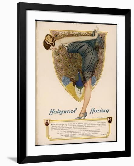 Woman So Proud and Pleased with Her "Holeproof" Stockings Bends Down to Admire Them-null-Framed Art Print