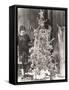 Woman Standing by Decorated Christmas Tree-null-Framed Stretched Canvas