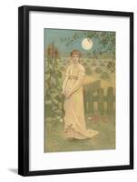 Woman Standing by Harvested Field-null-Framed Art Print