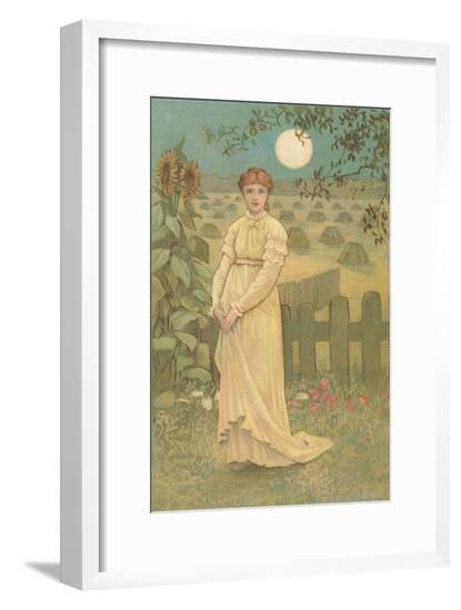 Woman Standing by Harvested Field--Framed Art Print