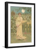 Woman Standing by Harvested Field-null-Framed Art Print