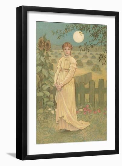 Woman Standing by Harvested Field-null-Framed Art Print