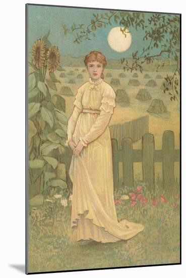 Woman Standing by Harvested Field-null-Mounted Art Print
