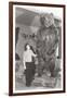 Woman Standing by Large Stufffed Bear-null-Framed Art Print