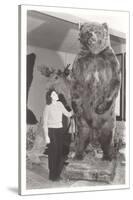 Woman Standing by Large Stufffed Bear-null-Stretched Canvas