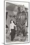 Woman Standing by Large Stufffed Bear-null-Mounted Art Print