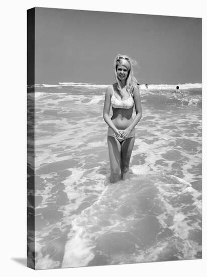 Woman Standing in Ocean Surf-Philip Gendreau-Stretched Canvas