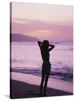 Woman Standing on Beach in Silhouette-Bill Romerhaus-Stretched Canvas