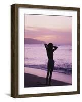 Woman Standing on Beach in Silhouette-Bill Romerhaus-Framed Photographic Print