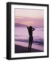 Woman Standing on Beach in Silhouette-Bill Romerhaus-Framed Photographic Print