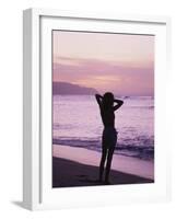 Woman Standing on Beach in Silhouette-Bill Romerhaus-Framed Photographic Print