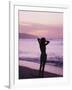 Woman Standing on Beach in Silhouette-Bill Romerhaus-Framed Photographic Print