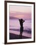 Woman Standing on Beach in Silhouette-Bill Romerhaus-Framed Photographic Print