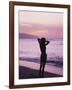 Woman Standing on Beach in Silhouette-Bill Romerhaus-Framed Photographic Print