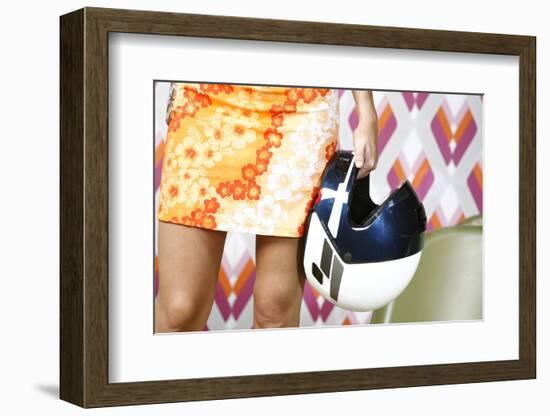 Woman, Stands, Miniskirt, Detail, Legs, Hand, Motorcycle-Helmet, Holding, Retro, People-Fact-Framed Photographic Print